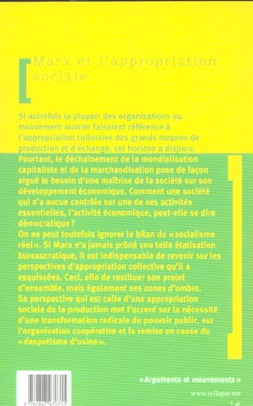 Quatrième de couverture de « MARX ET L'APPROPRIATION SOCIALE »