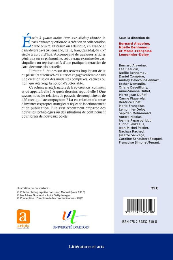 Quatrième de couverture de « Écrire à quatre mains : XIXe-XXIe siècles »