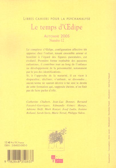 Quatrième de couverture de « TEMPS D'OEDIPE (LE) »