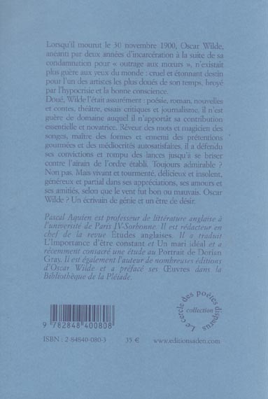 Quatrième de couverture de « OSCAR WILDE - LES MOTS ET LES SONGES »