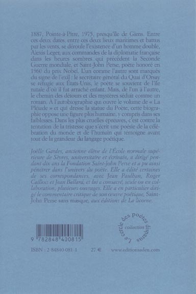 Quatrième de couverture de « SAINT-JOHN PERSE. LES RIVAGES DE L EXIL »
