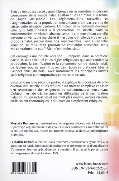 Quatrième de couverture de « LE MARCHE DU HALAL ENTRE REFERENCES RELIGIEUSES ET CONTRAINTES INDUSTRIELLES »