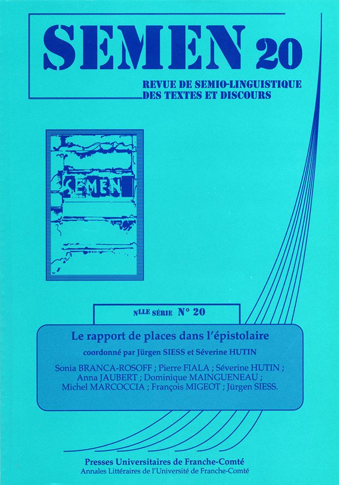 Couverture du livre « SEMEN, N  20/2005 » de Semen/revue De Semio, librairie Les Contes Infusés à Corte