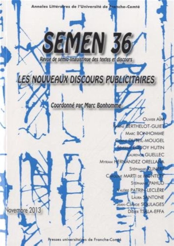 Couverture du livre « SEMEN, N  36/NOVEMBRE 2013 » de Marc Bonhomme, librairie Les Contes Infusés à Corte