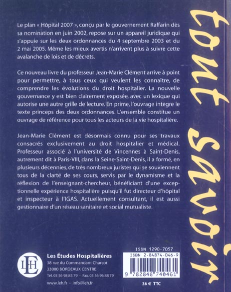 Quatrième de couverture de « DEUX ORDONNANCES 2003-2005 : POUR UNE REFORME HOSPITALIERE »