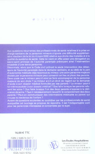 Quatrième de couverture de « LA PERSONNE MINEURE LA PRISE EN CHARGE SANITAIRE »