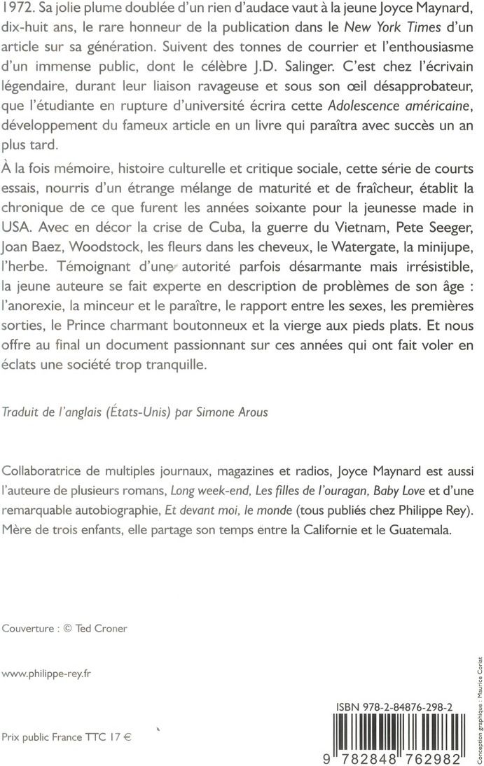 Quatrième de couverture de « Une adolescence américaine : chronique des années 60 »