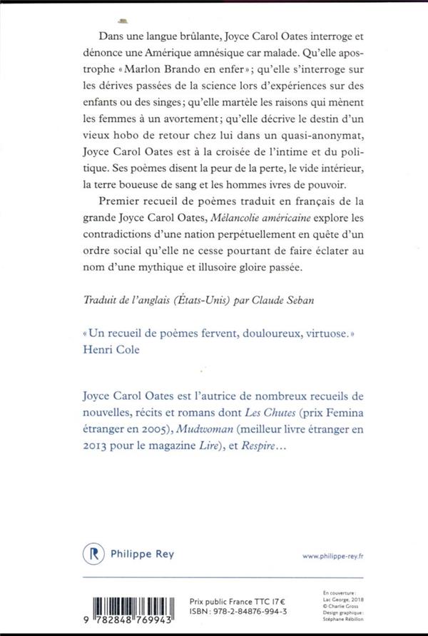 Quatrième de couverture de « Mélancolie américaine : poèmes »