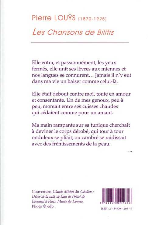 Quatrième de couverture de « LES CHANSONS DE BILITIS. »