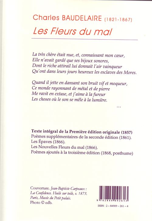 Quatrième de couverture de « Les fleurs du mal »