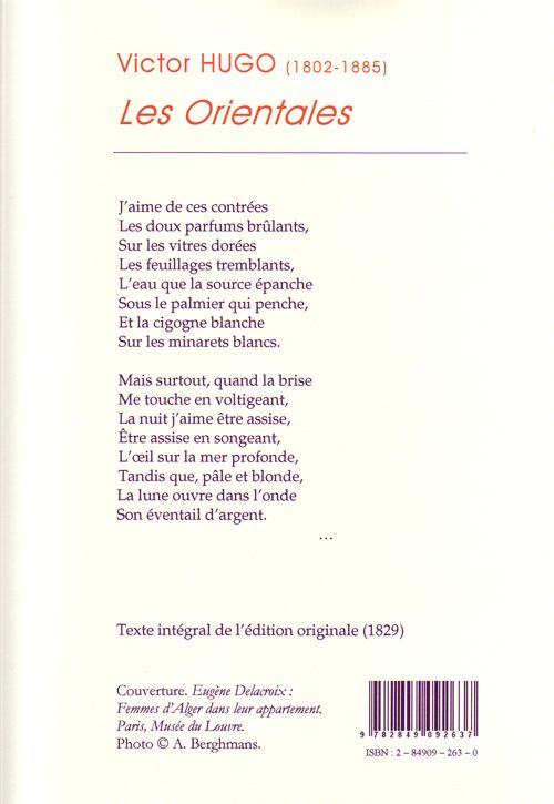 Quatrième de couverture de « LES ORIENTALES. »