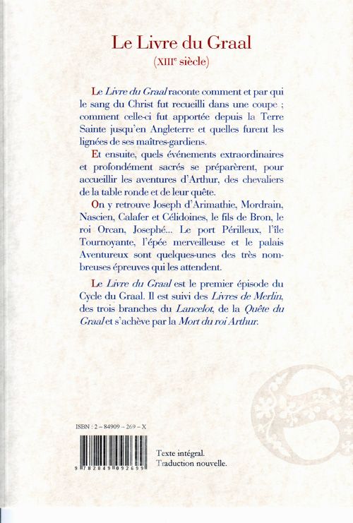 Quatrième de couverture de « LE LIVRE DU GRAAL »