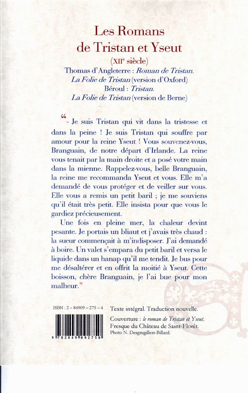 Quatrième de couverture de « LES ROMANS DE TRISTAN ET YSEUT. »
