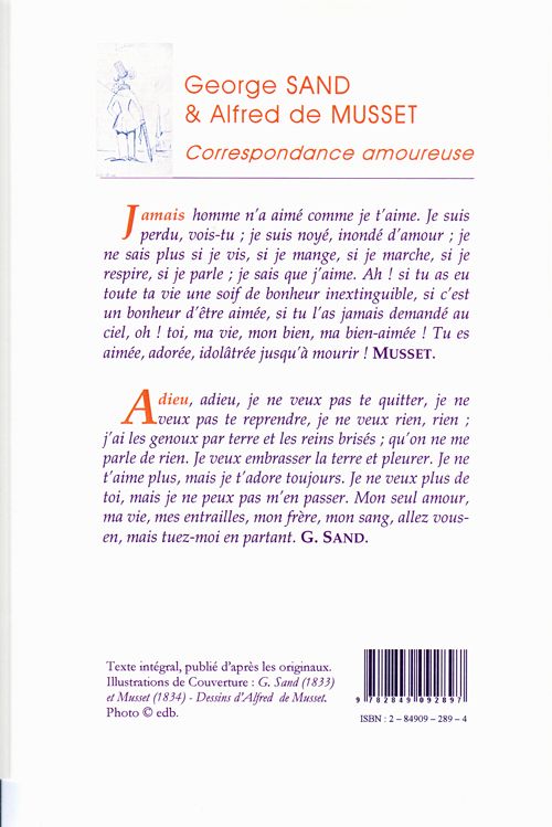 Quatrième de couverture de « CORRESPONDANCE AMOUREUSE »