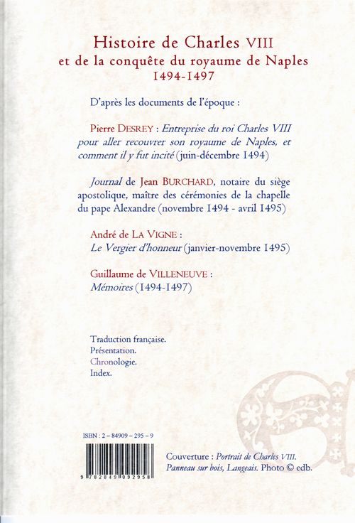 Quatrième de couverture de « HISTOIRE DE CHARLES VIII ET DE LA CONQUETE DU ROYAUME DE NAPLES. »