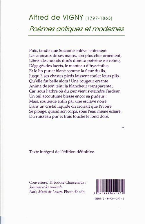 Quatrième de couverture de « POEMES ANTIQUES ET MODERNES. »