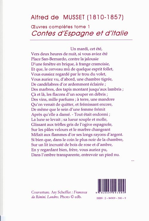 Quatrième de couverture de « CONTES D'ESPAGNE ET D'ITALIE (OEUVRES COMPLETES, TOME 1) »