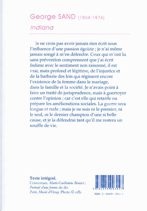 Quatrième de couverture de « INDIANA »