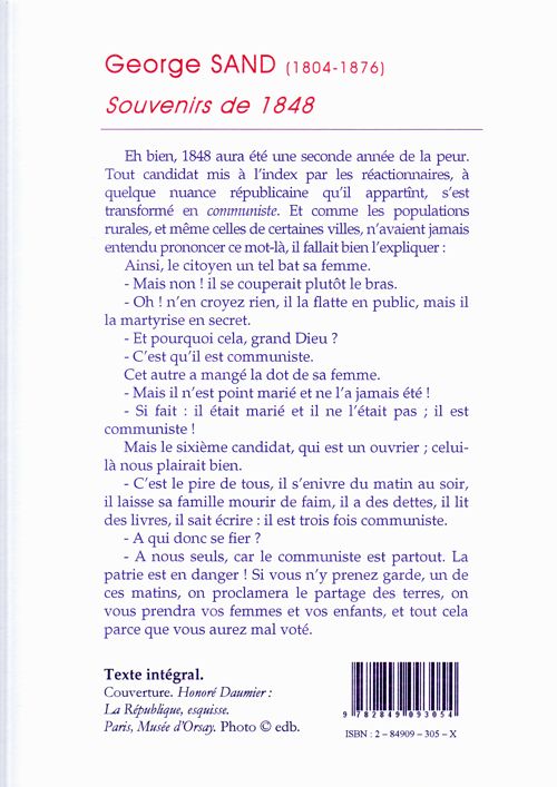 Quatrième de couverture de « SOUVENIRS DE 1848 »
