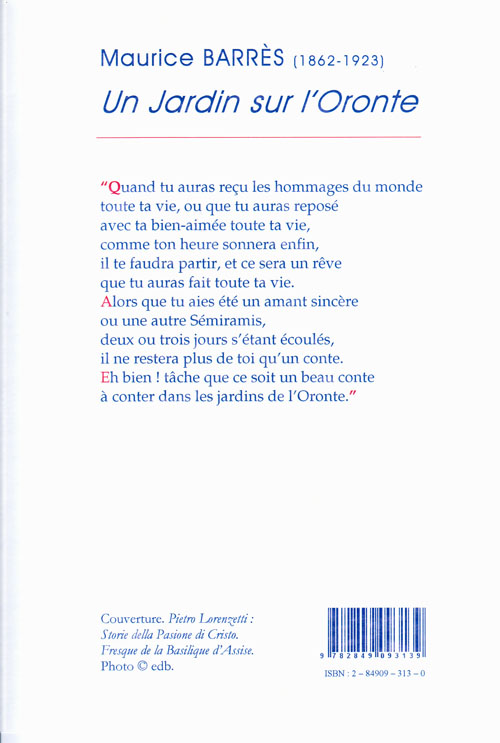 Quatrième de couverture de « UN JARDIN SUR L'ORONTE. »