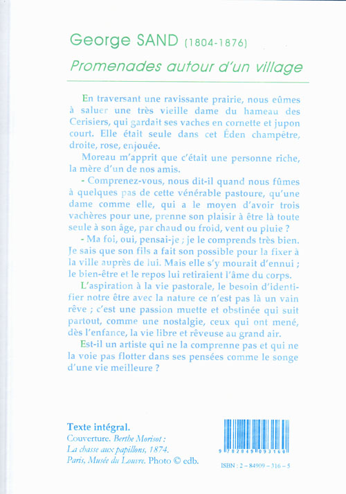 Quatrième de couverture de « PROMENADES AUTOUR D'UN VILLAGE. »