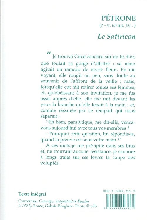 Quatrième de couverture de « LE SATIRICON. »