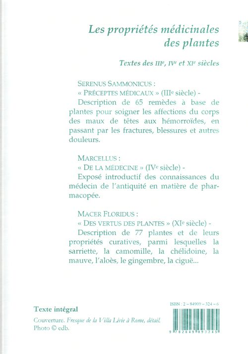 Quatrième de couverture de « LES PROPRIETES MEDICINALES DES PLANTES. »