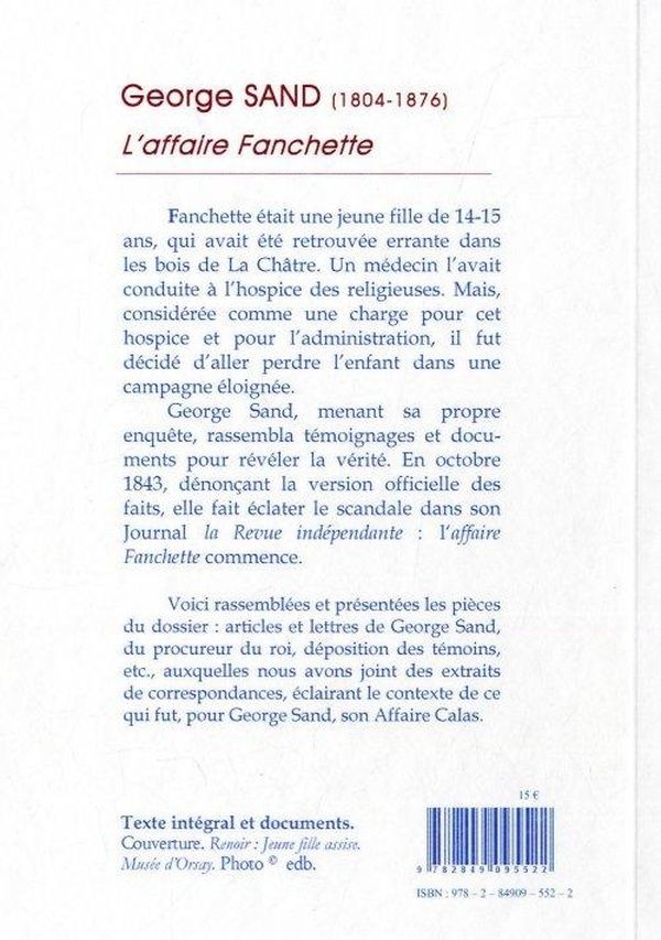 Quatrième de couverture de « L'affaire Fanchette »