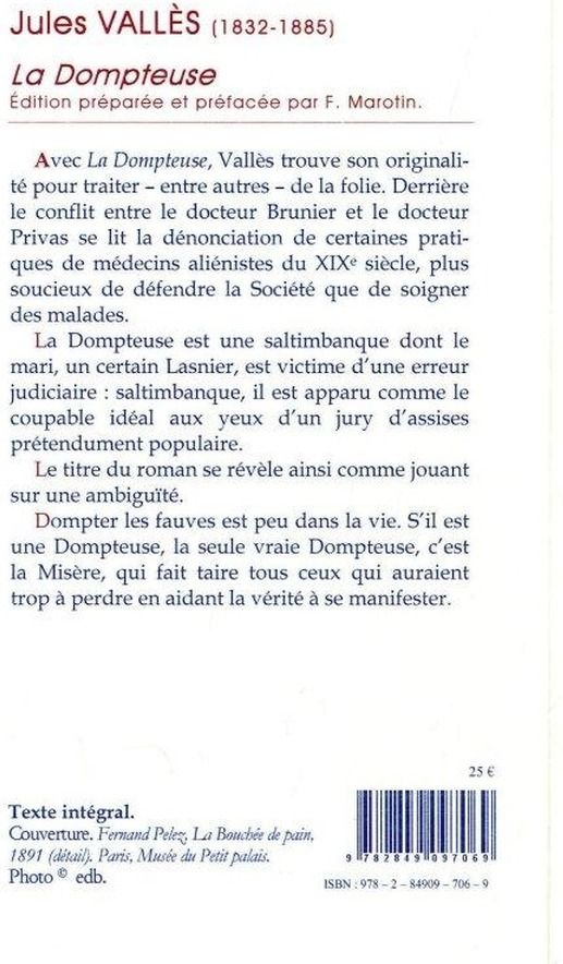 Quatrième de couverture de « LA DOMPTEUSE »