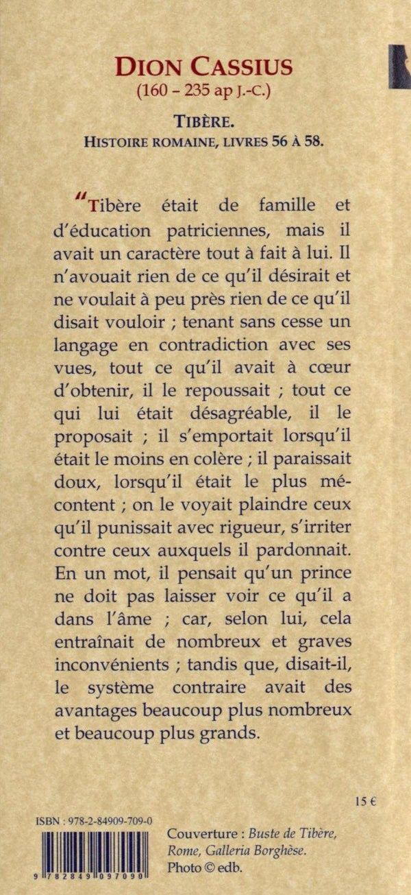 Quatrième de couverture de « TIBERE, EMPEREUR ROMAIN (HISTOIRE ROMAINE, LIVRES 51 A 58) »