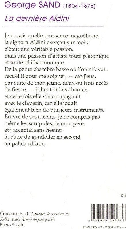Quatrième de couverture de « La dernière Aldini »