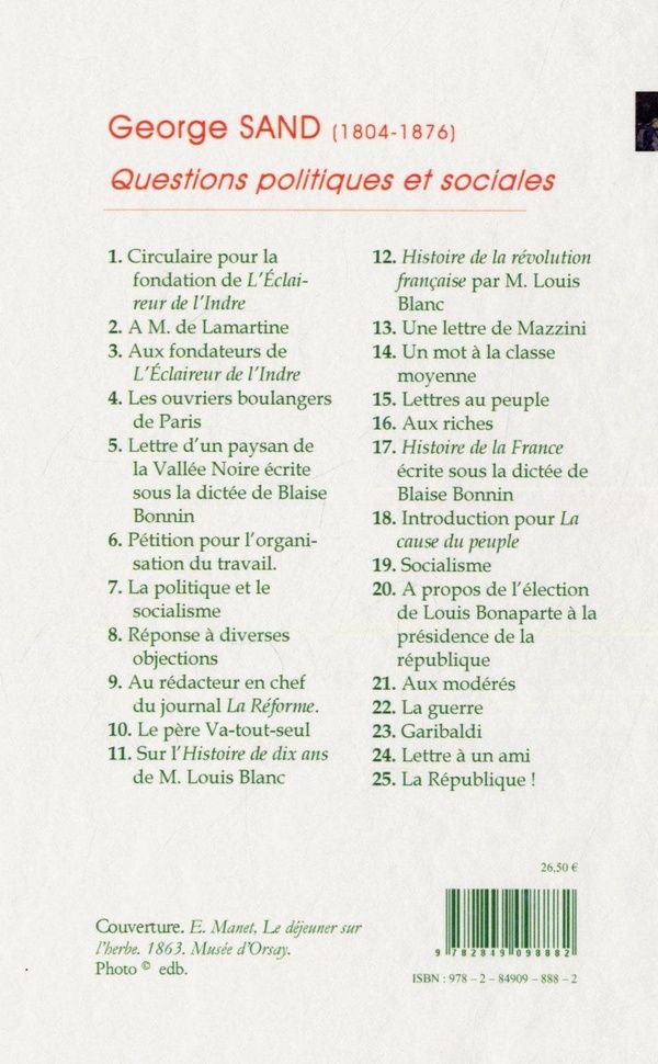 Quatrième de couverture de « Questions politiques et sociales »