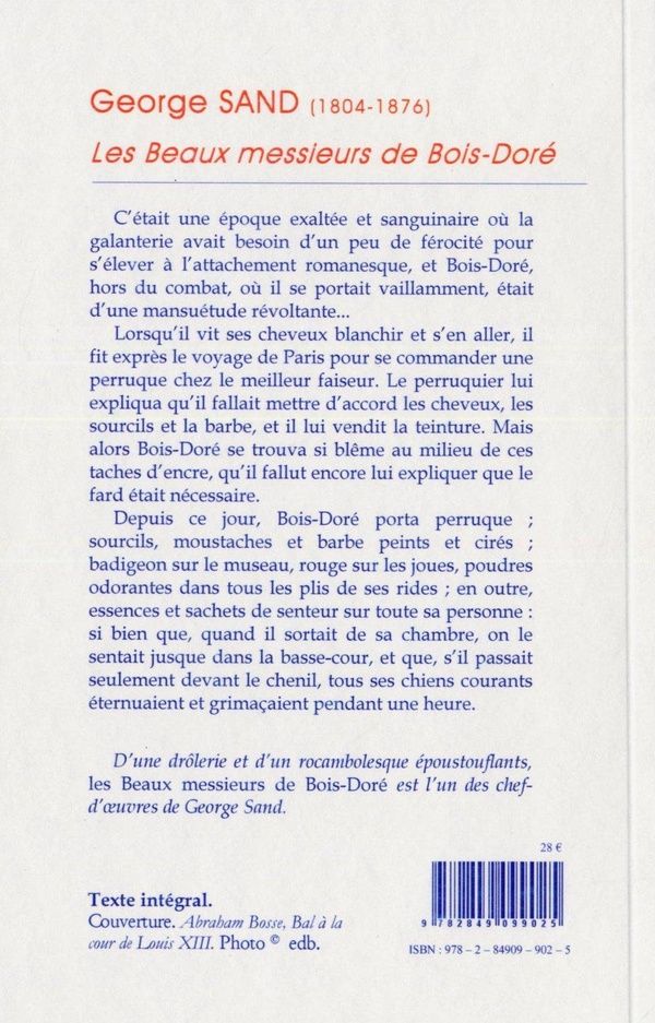 Quatrième de couverture de « LES BEAUX MESSIEURS DE BOIS-DORE. »