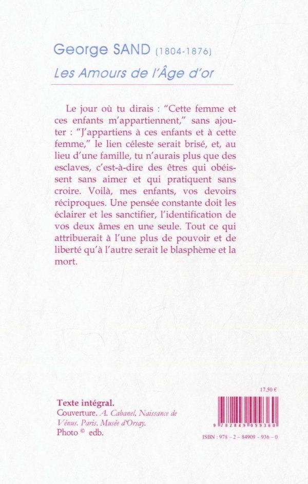 Quatrième de couverture de « Les amours de l'âge d'or : Evenor et Leucippe »