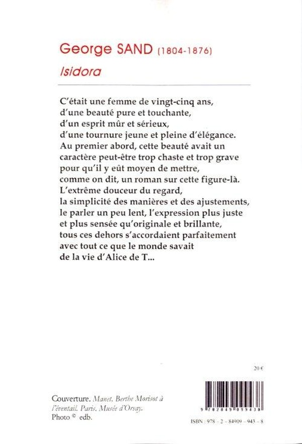 Quatrième de couverture de « Isidora »