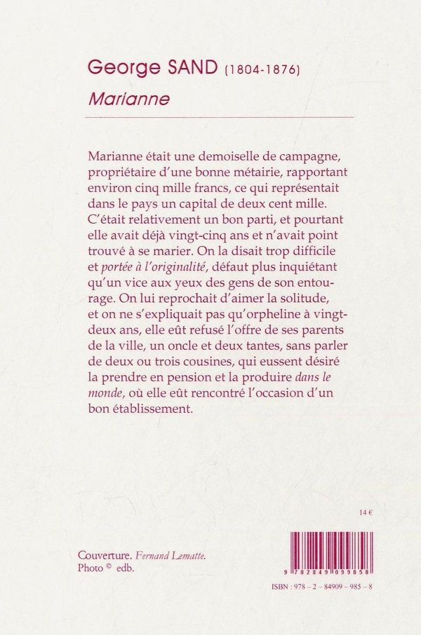 Quatrième de couverture de « Marianne »