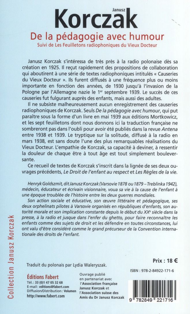 Quatrième de couverture de « DE LA PEDAGOGIE AVEC HUMOUR SUIVI DE LES FEUILLETONS RADIOPHONIQUES DU VIEUX DOCTEUR »