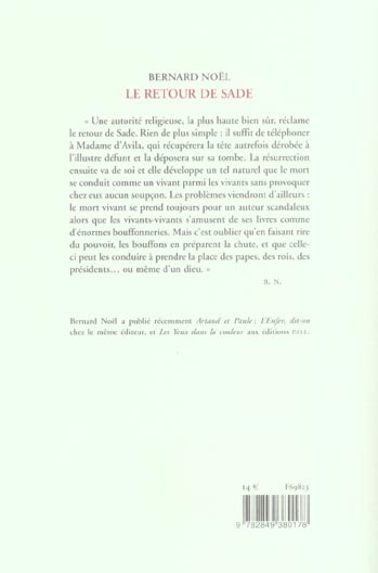 Quatrième de couverture de « RETOUR DE SADE (LE) »