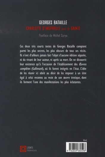 Quatrième de couverture de « CHARLOTTE D'INGERVILLE SUIVI DE SAINTE »