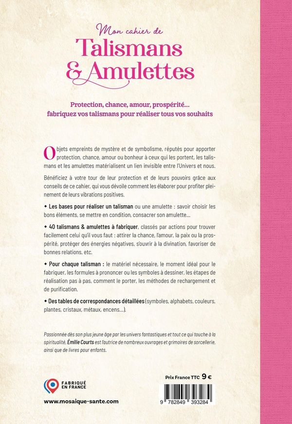 Quatrième de couverture de « Mon cahier de talismans & amulettes : protection, chance, amour, prospérité »