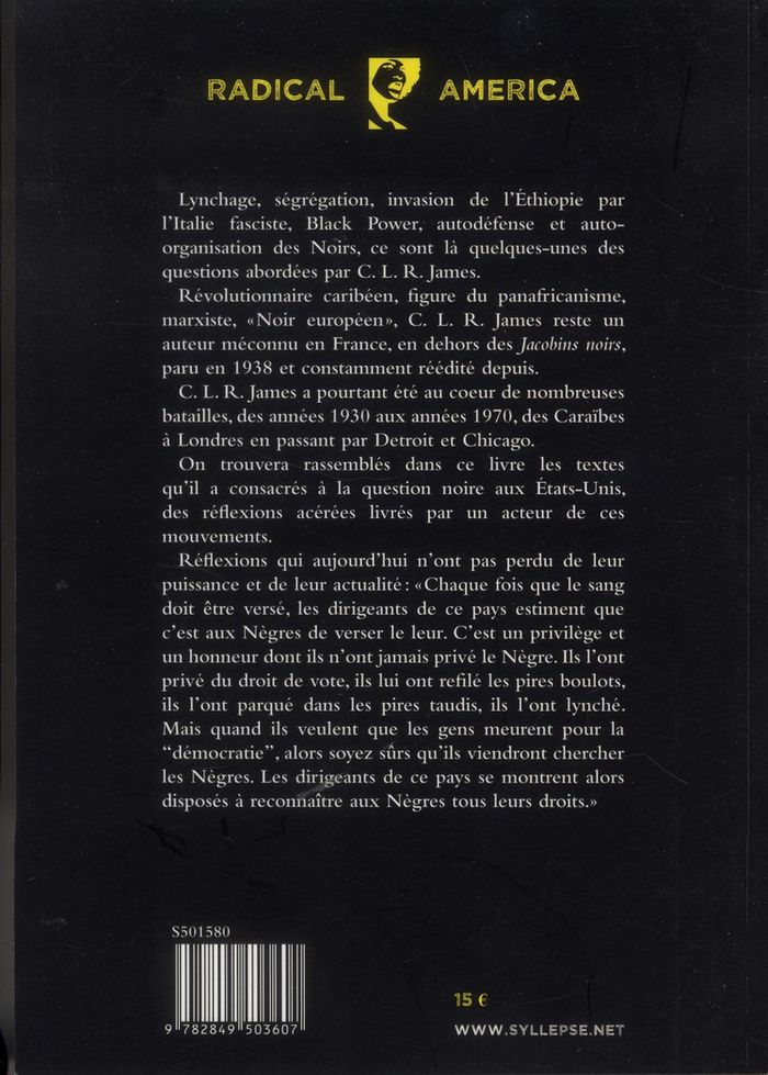 Quatrième de couverture de « SUR LA QUESTION NOIRE - L A QUESTION NOIRE AUX ETATS-UNIS (1938-1848) »