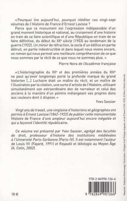 Quatrième de couverture de « HISTOIRE DE FRANCE LAVISSE T05 LOUIS VII PHILIPPE- - AUGUSTE LOUIS VIII (1137-1226) »