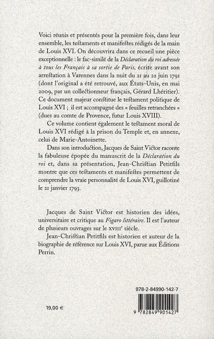Quatrième de couverture de « TESTAMENTS LOUIS XVI »
