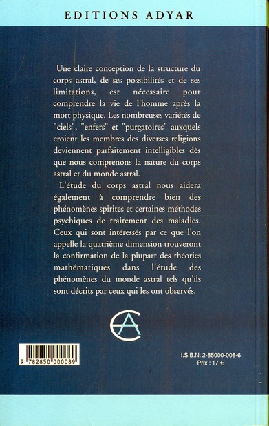 Quatrième de couverture de « LE CORPS ASTRAL »