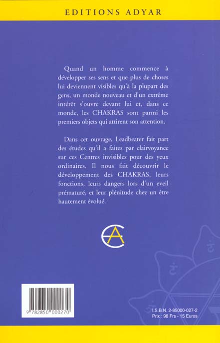 Quatrième de couverture de « CHAKRAS - CENTRES DE FORCES »