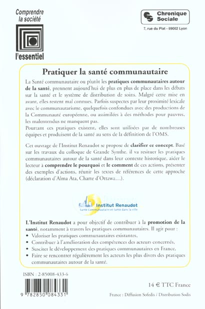 Quatrième de couverture de « PRATIQUER LA SANTE COMMUNAUTAIRE »