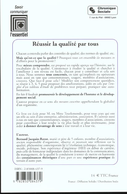 Quatrième de couverture de « REUSSIR LA QUALITE PAR TOUS »
