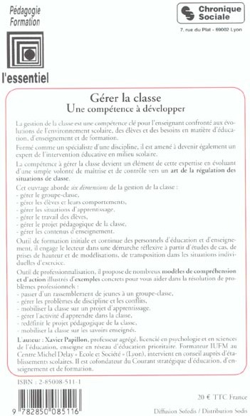 Quatrième de couverture de « GERER LA CLASSE »
