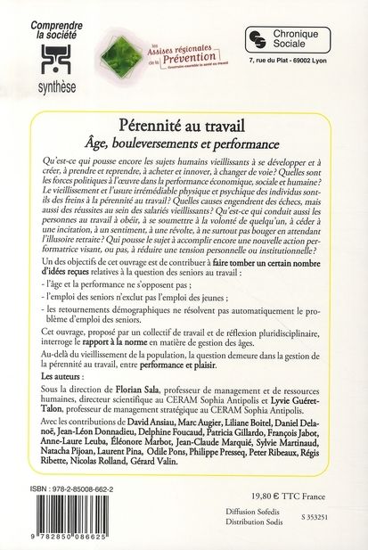 Quatrième de couverture de « PERENNITE AU TRAVAIL »