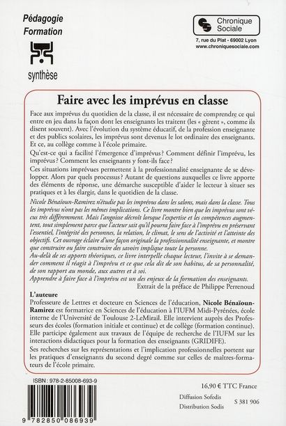 Quatrième de couverture de « FAIRE AVEC LES IMPREVUS EN CLASSE »